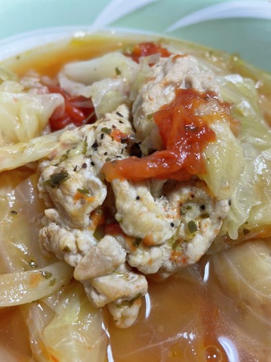 トマト#豚こまキャベツで作るおかずスープの写真