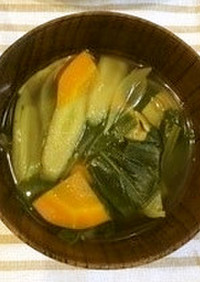 チンゲン菜とごぼうのカレー風味スープ