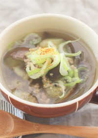 茄子と豚ひき肉の生姜スープ