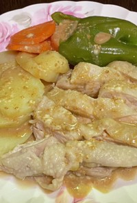 マヨ・ポン・ごま de 蒸し鶏