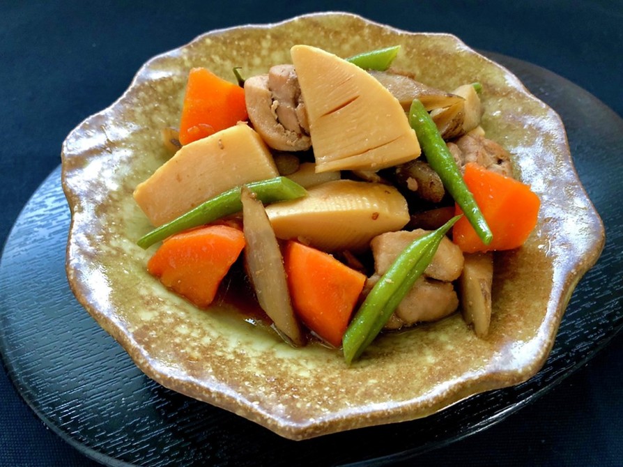 鶏モモ肉・牛蒡・筍の炒め煮(煮物)の画像