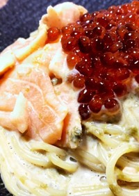 海苔の香り♪生サーモンのクリームパスタ