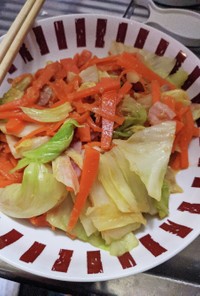 野菜とベーコンの味噌炒め(QC、残り物)