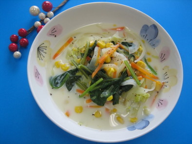 せんぎり野菜の豆乳スープの写真