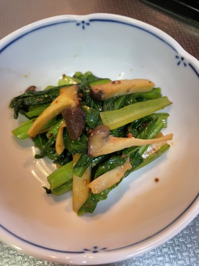 小松菜とエリンギのマスタードマヨ炒めの写真