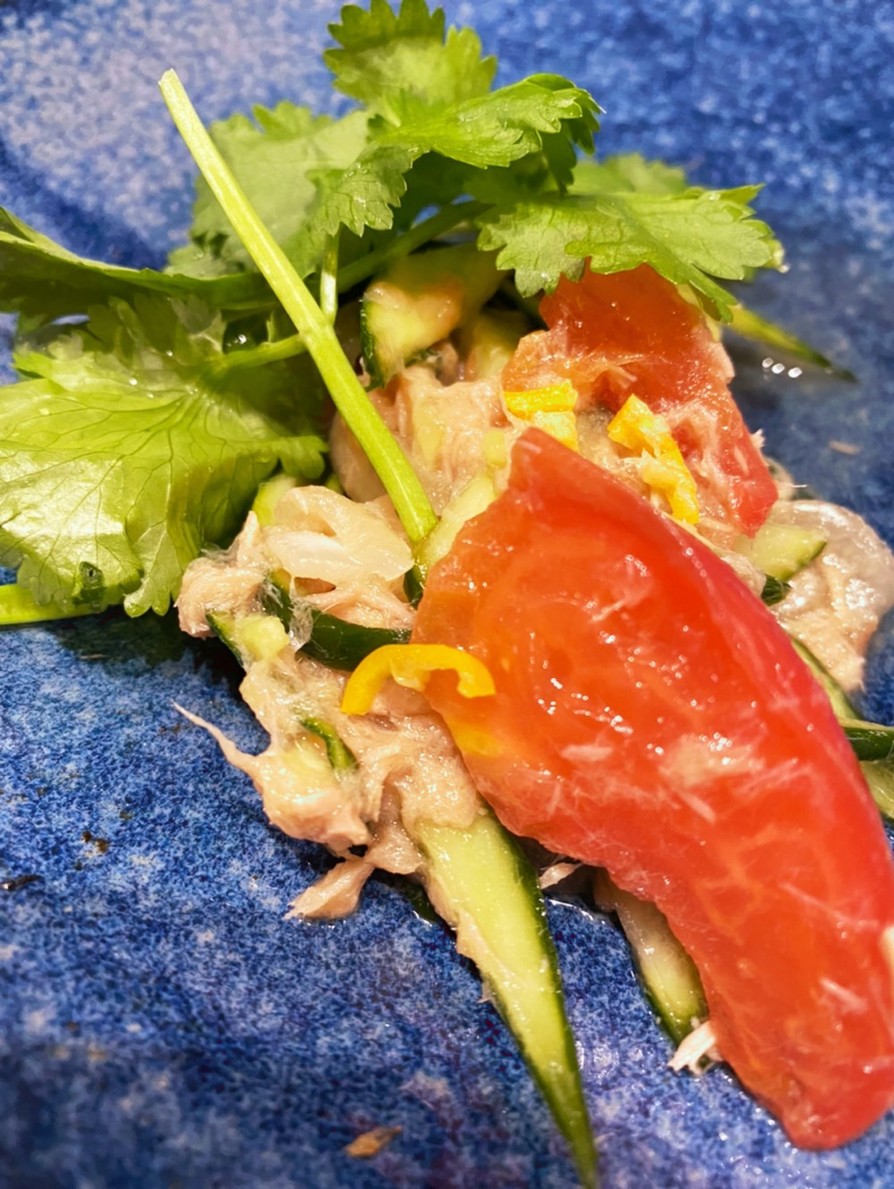 生唐辛子トマトキュウリツナのタイ風サラダの画像