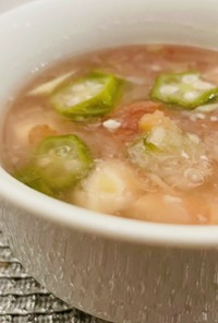 冷たいスープ♡豆腐とオクラの梅おろし汁