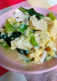 チキンと小松菜の卵とじ