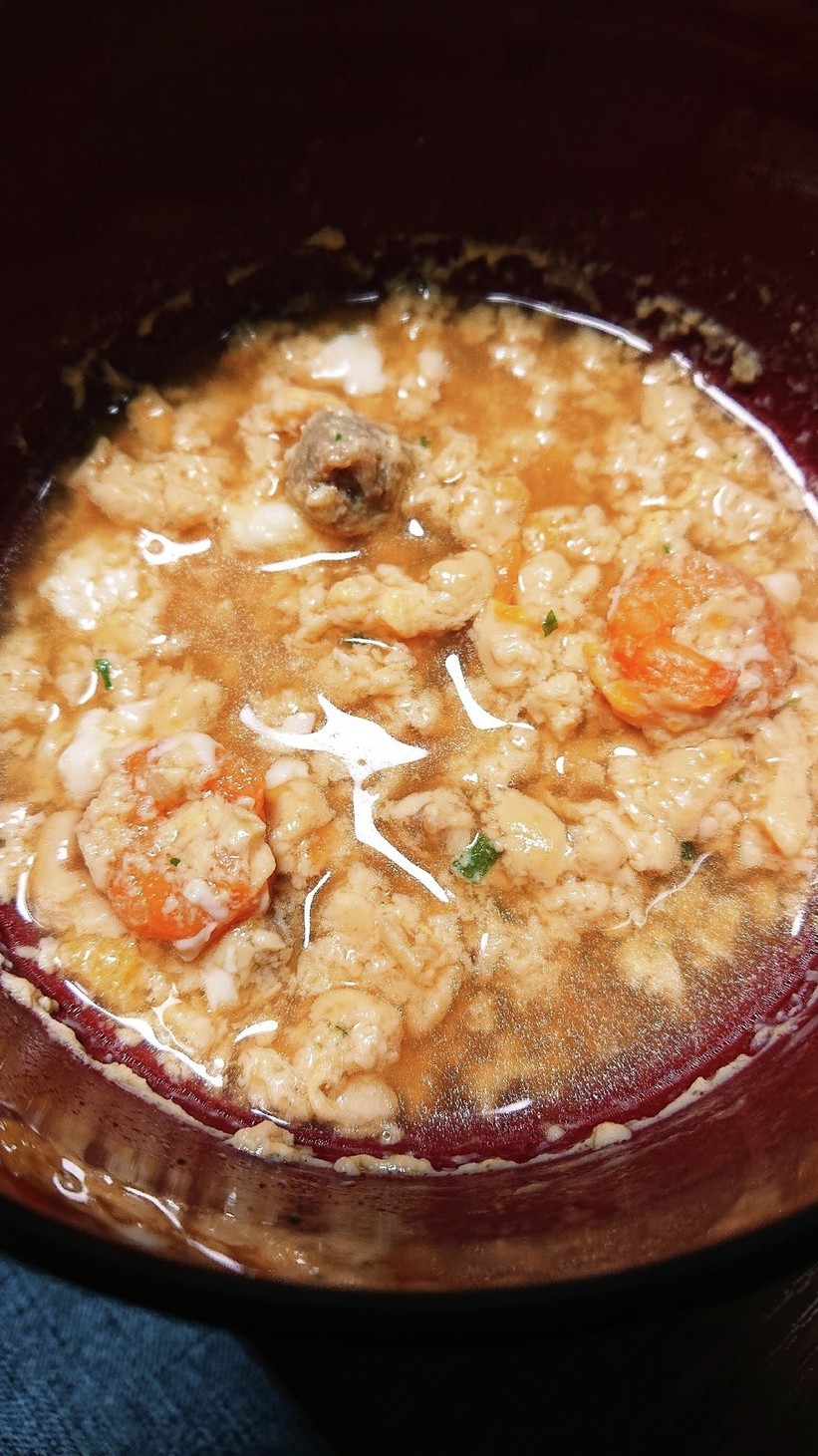 カップヌードル醤油味のスープでかき玉汁の画像