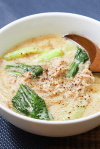 ツナと春雨の豆乳ゴマタンタンスープ