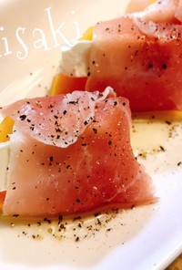 前菜☆柿とクリームチーズの生ハム巻き