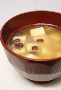 １人分レシピ♪朝♪ゆで小豆と豆腐の味噌汁