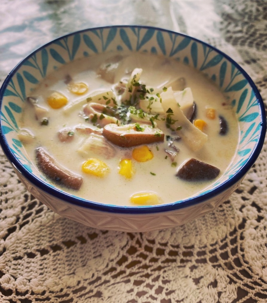 簡単！美味しい！舞茸と椎茸の豆乳スープの画像