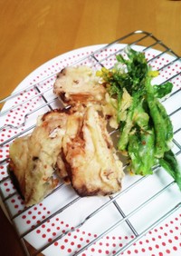 カツオのたたきとアスパラ菜の天ぷら