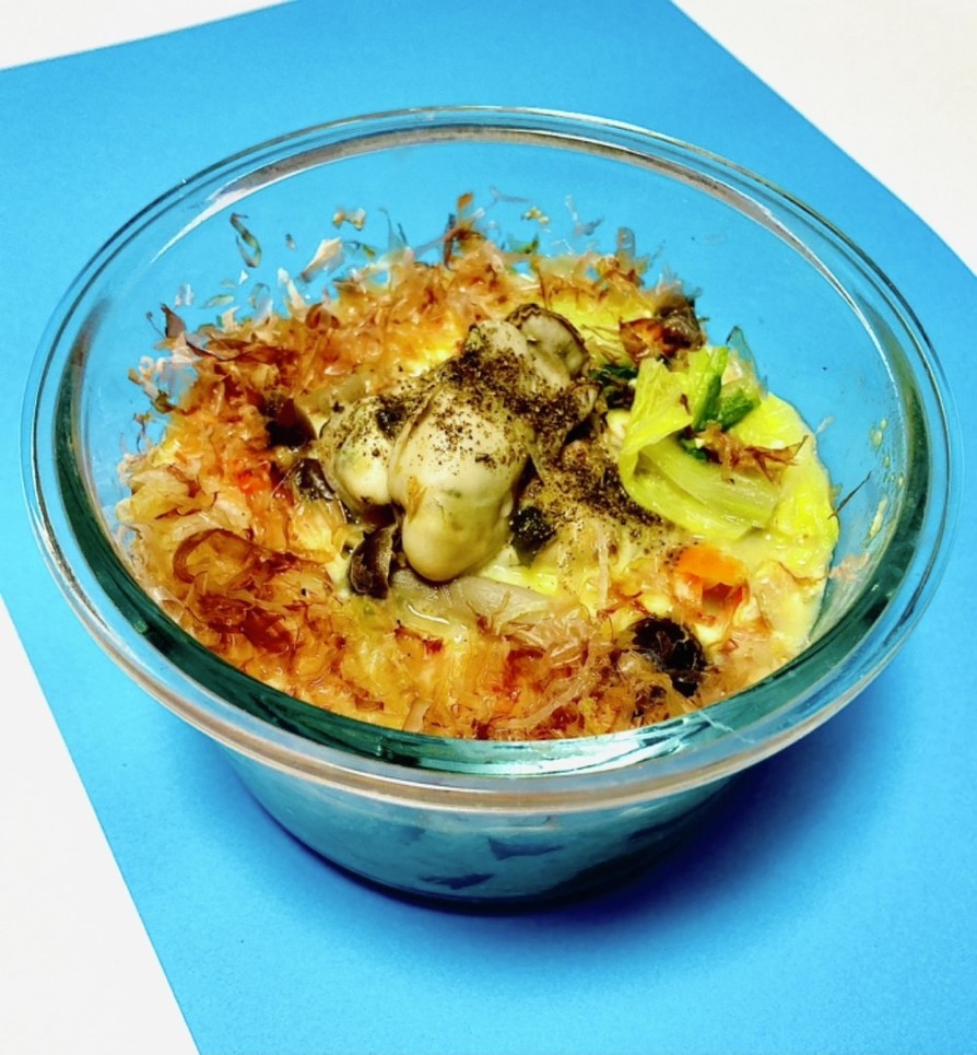 牡蠣鍋の〆 米化オートミールチーズ乗せの画像