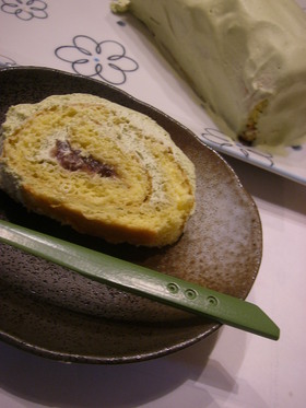 外国のお客様。抹茶のロールケーキ