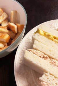 朝食に★ツナ・卵サンド&シュガーラスク