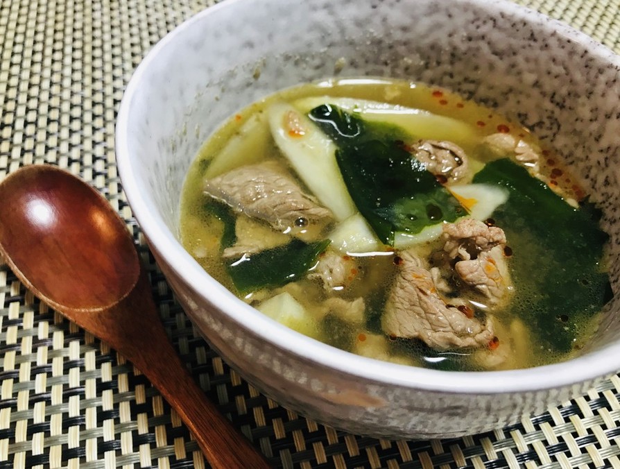糖尿病レシピ：牛肉とごぼうのおかずスープの画像