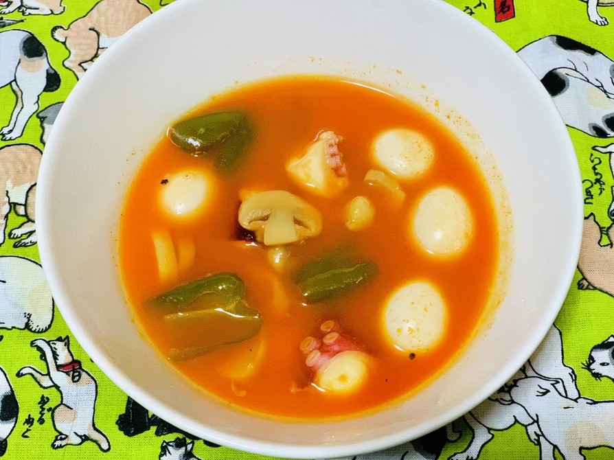 タコとミックスビーンズの野菜スープの画像