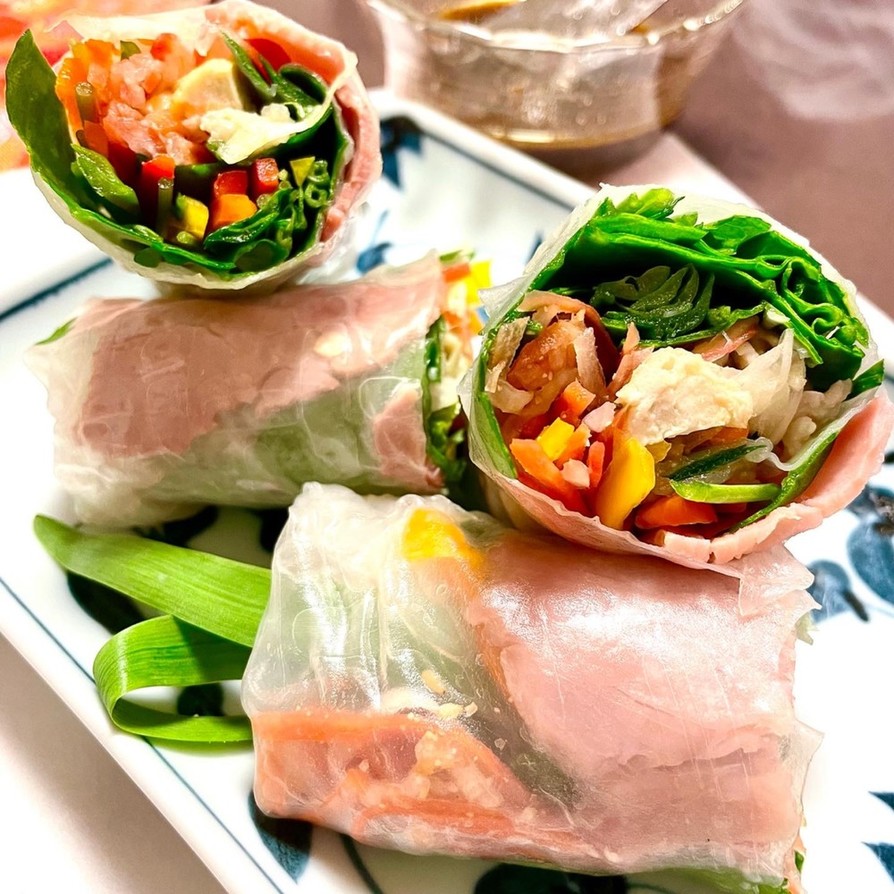 春巻きボウルとピーナッツソースのレシピ