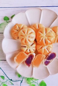 簡単おやつ、カボチャ餡と紫芋餡のパイ包み