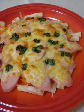 ■魚肉ソーセージのおもちピザ■
