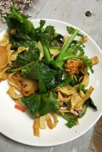 辛子菜（青菜）とキムチの炒め物