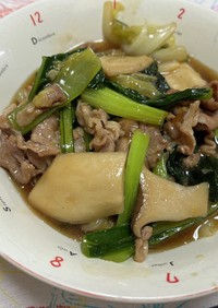 豚肉と白菜と小松菜とキノコの炒め物