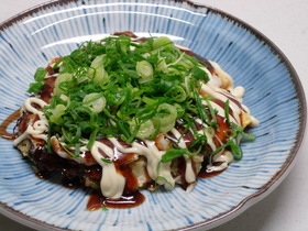 あとのせ玉子のネギお好み焼き