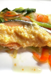 チンゲン菜で鮭のちゃんちゃん焼き