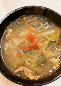 美味しい！！ピリ辛ごま坦々春雨スープ
