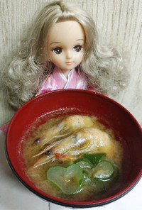 リカちゃん♡ネギと芝海老の出汁味噌汁