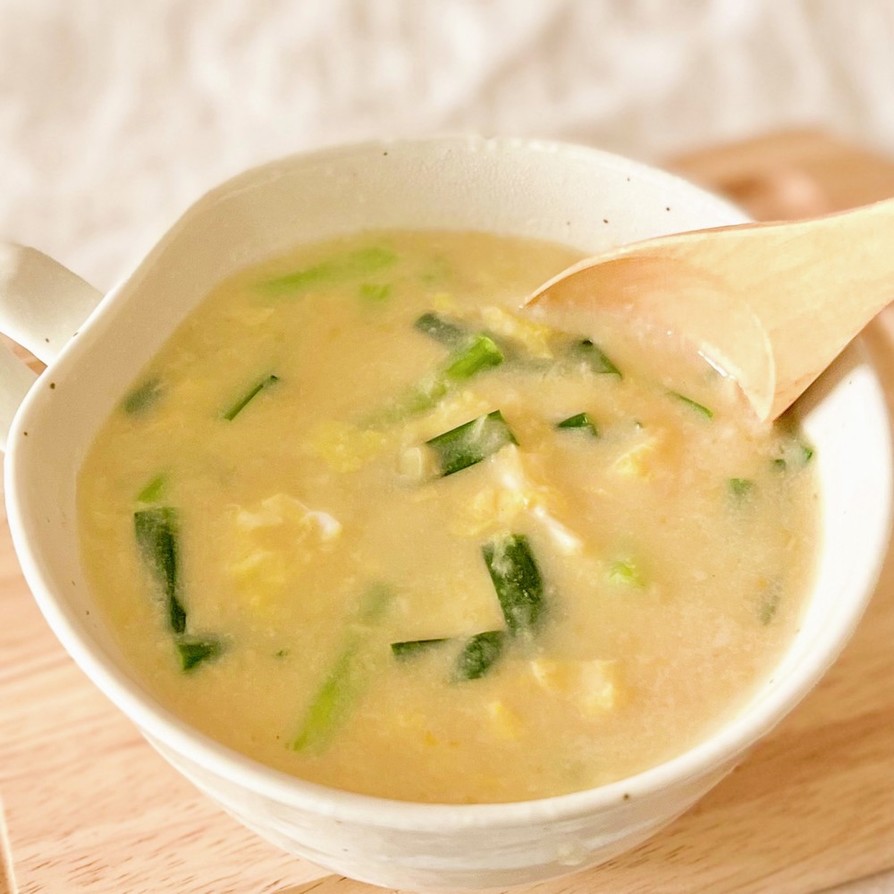 【楽めし】中華風にら玉コーンスープの画像