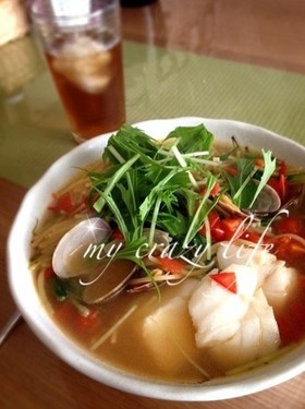 アサリ水菜パスタ★フライパン1個で簡単