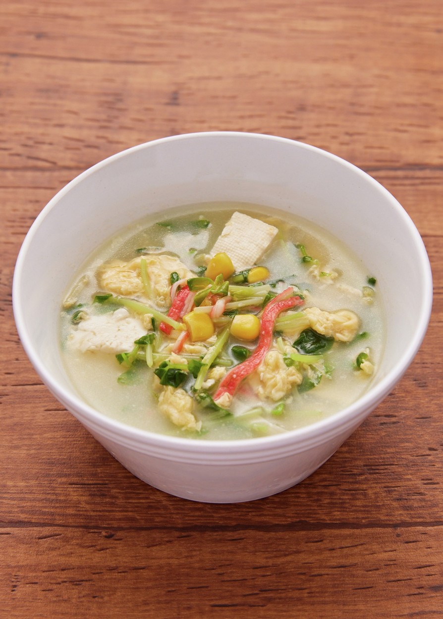 豆苗と豆腐の彩り中華スープの画像