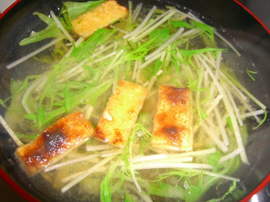 シャキ水菜とカリ焼きあげのお味噌汁の画像