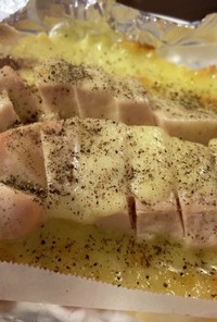 サラダチキンの簡単パリパリチーズ羽根付焼