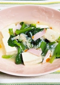 ホタテ缶を使った小松菜とお豆腐の炒め煮♡