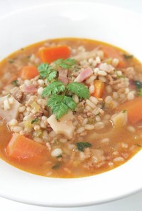 根菜と挽肉のバーレイスープ