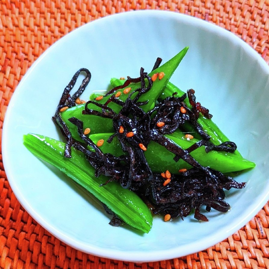 スナップえんどうと塩昆布の和え物の画像