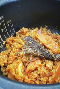 鮭と葱&ニンニク入り若玄米炊き込みご飯