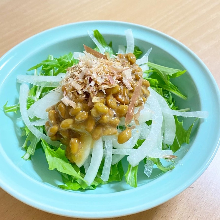 水菜と新玉ねぎの納豆和えの画像