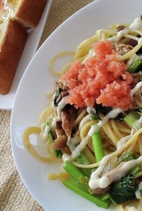 小松菜ツナと明太子のスパゲティー