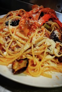 渡り蟹と揚げ茄子のスパゲッティーニ！