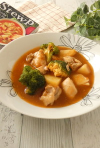 鶏肉とブロッコリーのボルシチ風スープ