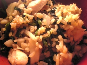 鶏ささみとかぶとほうれん草の玄米炒飯