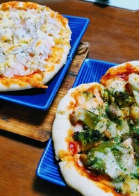 簡単ピザ生地✿照焼チキンとエビ&シラス