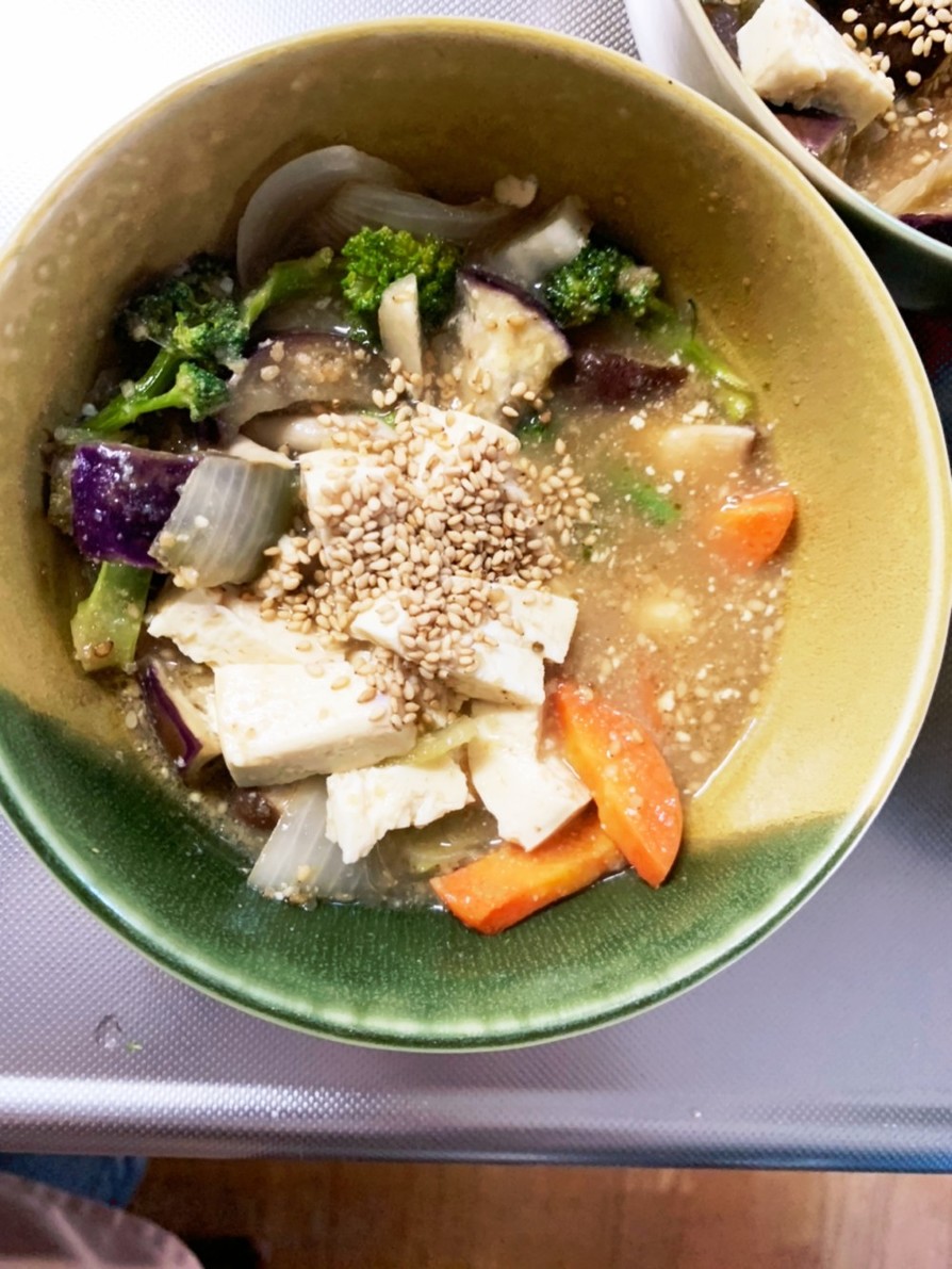 レンジ豆腐茄子椎茸生姜醤油炒め味八宝菜風の画像