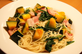 かぼちゃとほうれん草の和風パスタ