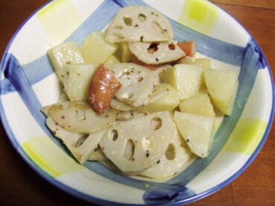 ソーセージと根菜のマヨマスタードサラダの写真